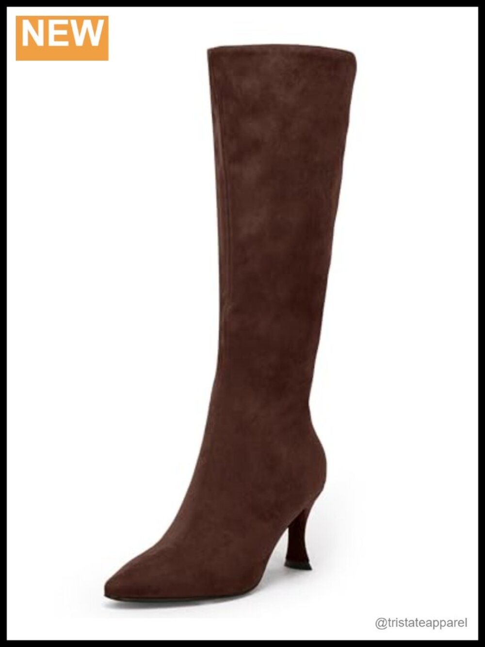 Womens Knee High Boots Pointed Toe Kitten Heel Side Zipper Stretchy Vegan Suede